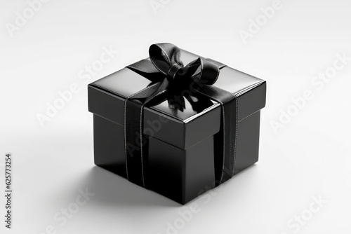 Black Gift Box On White Background. Generative AI © Anastasiia