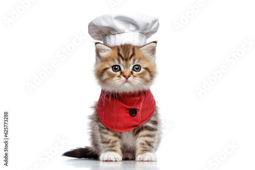 Kitten In Chef Costume On White Background. Generative AI