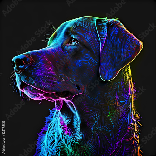 Blacklight violet dog. Generative AI photo