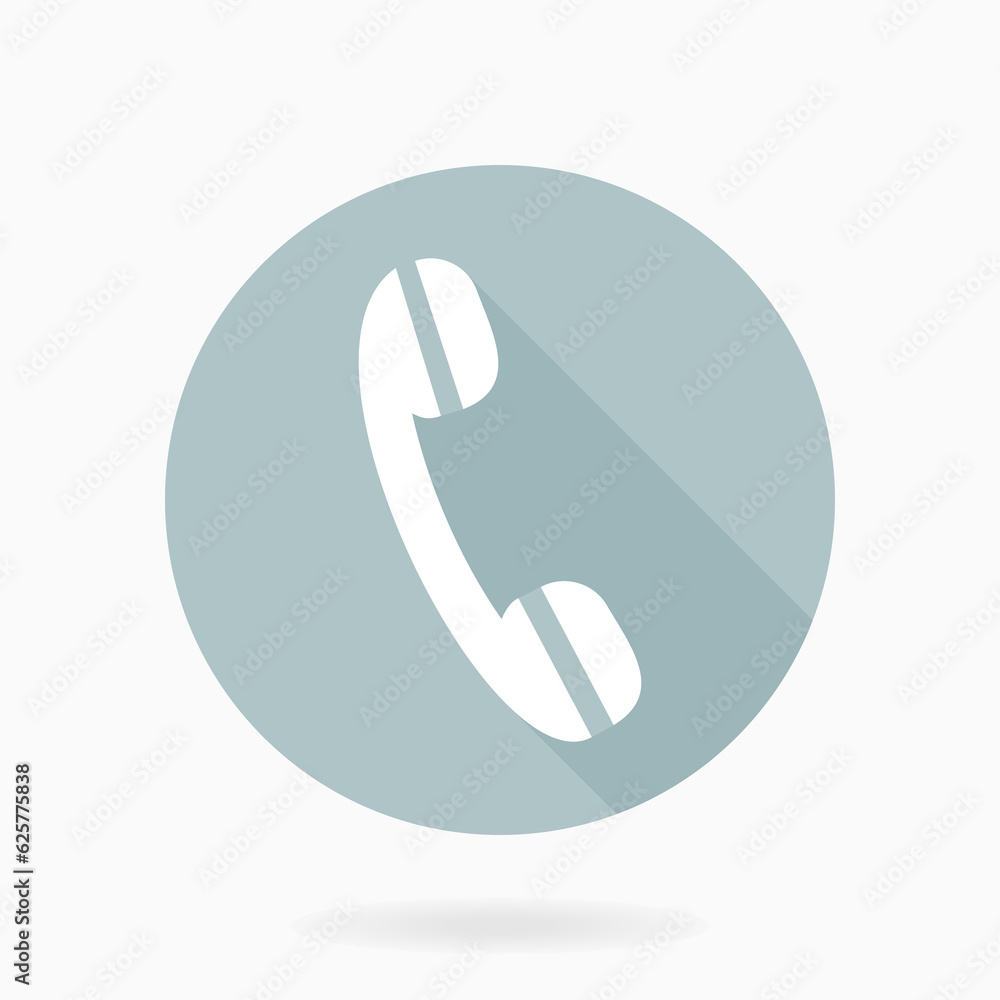 White telephone receiver in the light blue circle. Flat design with long shadow White telephone receiver in the light blue circle. Flat design with long shadow
