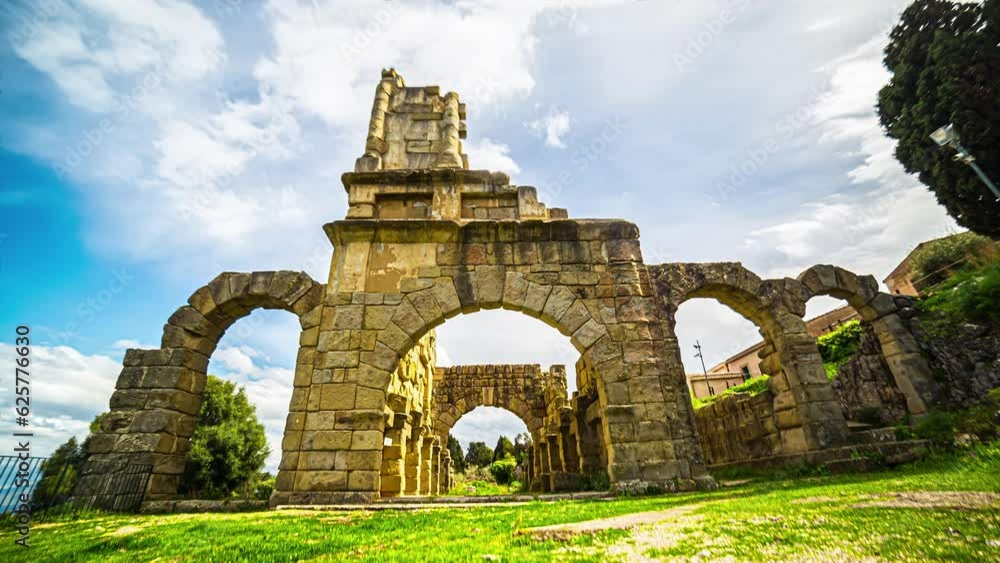 Moving Cloud Time lapse of Ancient Tinadri Greek Theatre in Italy Shows a Historical building ruins Moving Cloud Time lapse of Ancient Tinadri Greek Theatre in Italy Shows a Historical building ruins