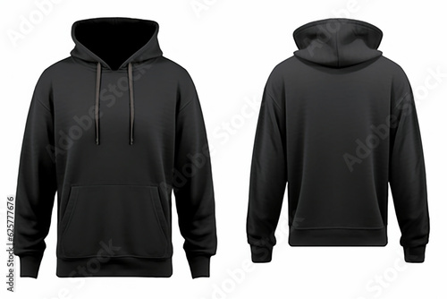Blank black hoodie template, Hoodie sweatshirt long sleeve with clipping path, hoody for design mockup for print, isolated on white background