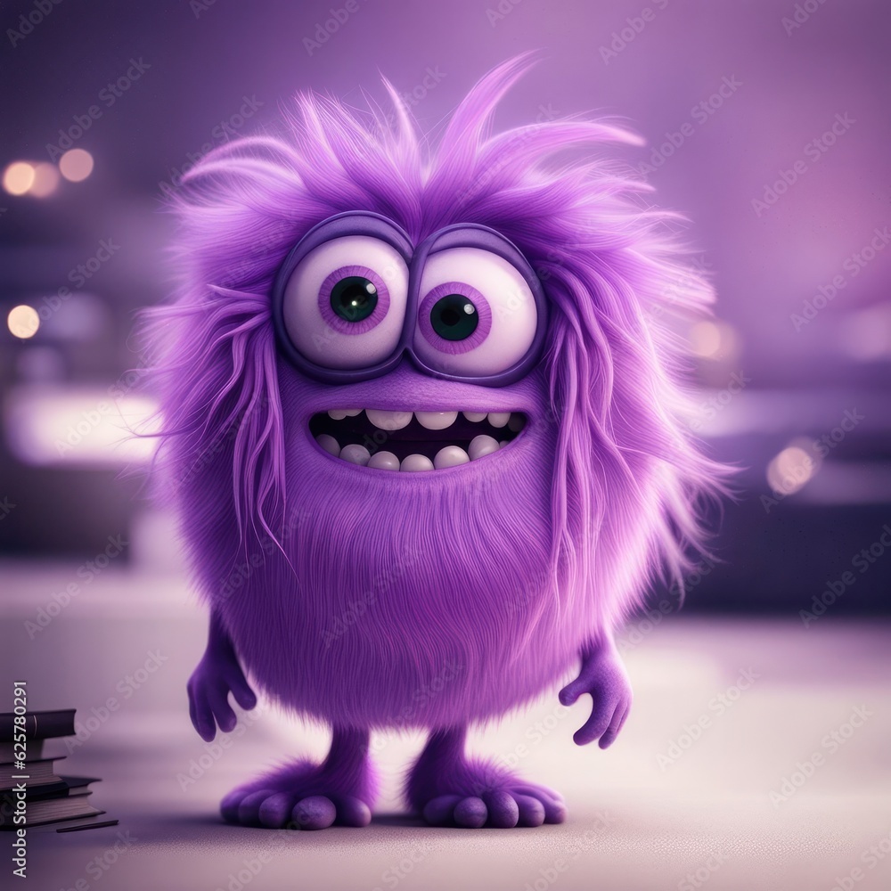 Blue furry monster with two large eyes and a big nose on white background Blue furry monster with two large eyes and a big nose on white background