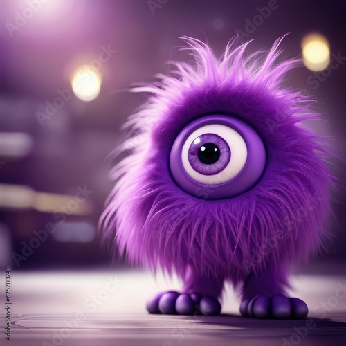 Blue furry monster with two large eyes and a big nose on white background