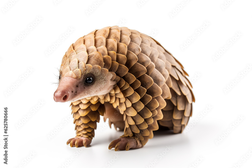 Obraz premium Image of malayan pangolin on white background. Wildlife Animals. Illustration, Generative AI.