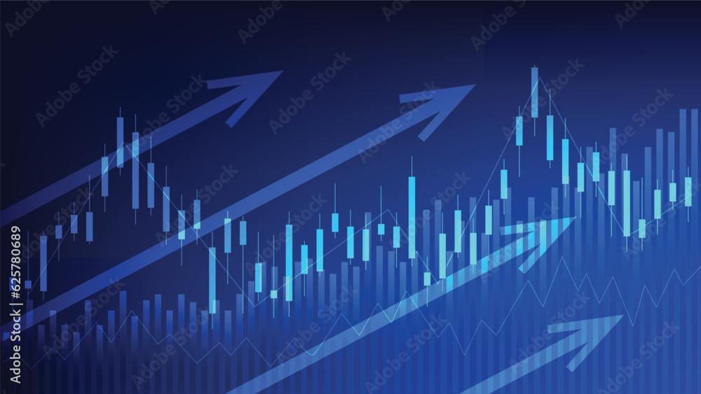 Financial business statistics with bar graph and candlestick chart show stock market price on dark background Financial business statistics with bar graph and candlestick chart show stock market price on dark background