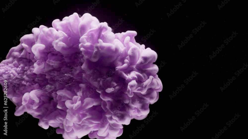Closeup of purple paint drop flowing on black background. Paint cloud moving underwater. Slow motion effect of colorful liquid filling black backdrop. Abstract smoke explosion animation, 4k footage Closeup of purple paint drop flowing on black background. Paint cloud moving underwater. Slow motion effect of colorful liquid filling black backdrop. Abstract smoke explosion animation, 4k footage