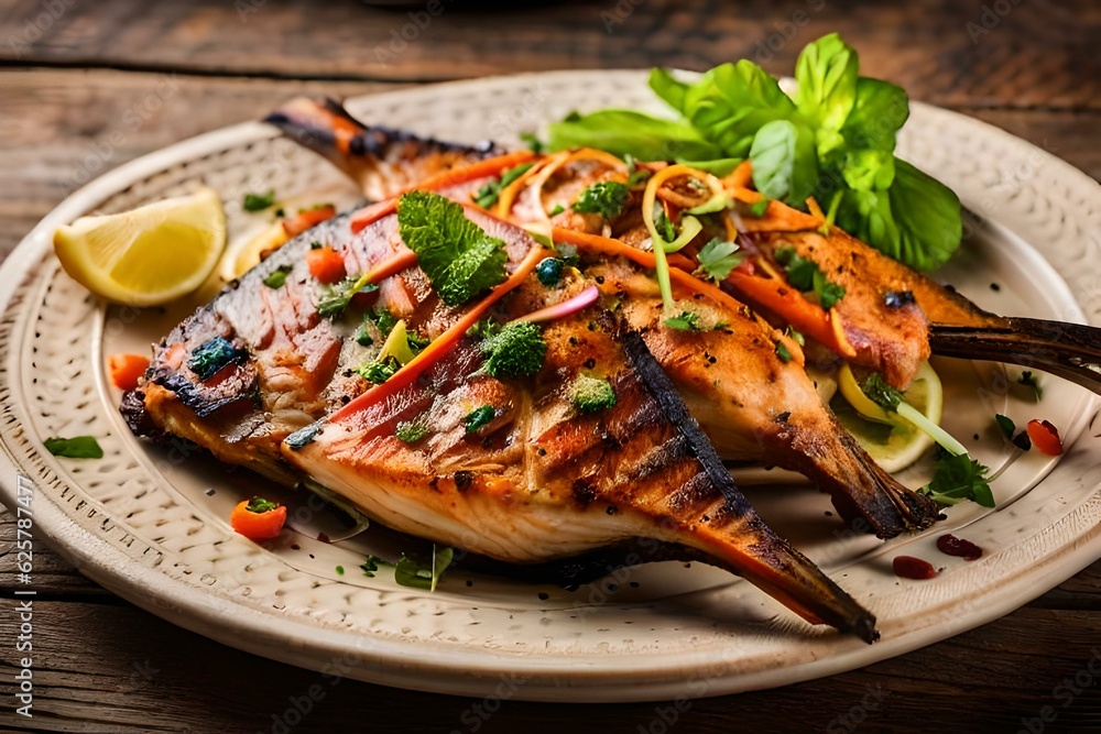 grilled fish with vegetables generated by AI