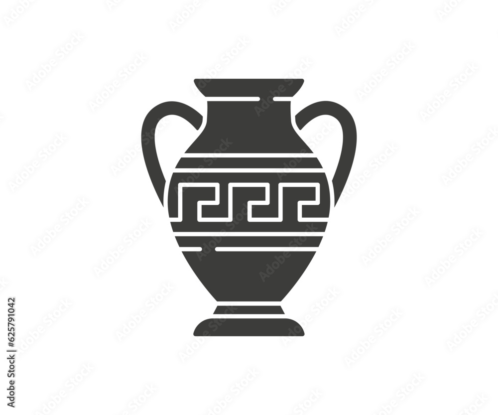 Ancient amphora, glyph icon on white background. Vector illustration.