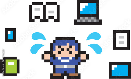 ビシネスドット絵　困り顔のビシネスマン