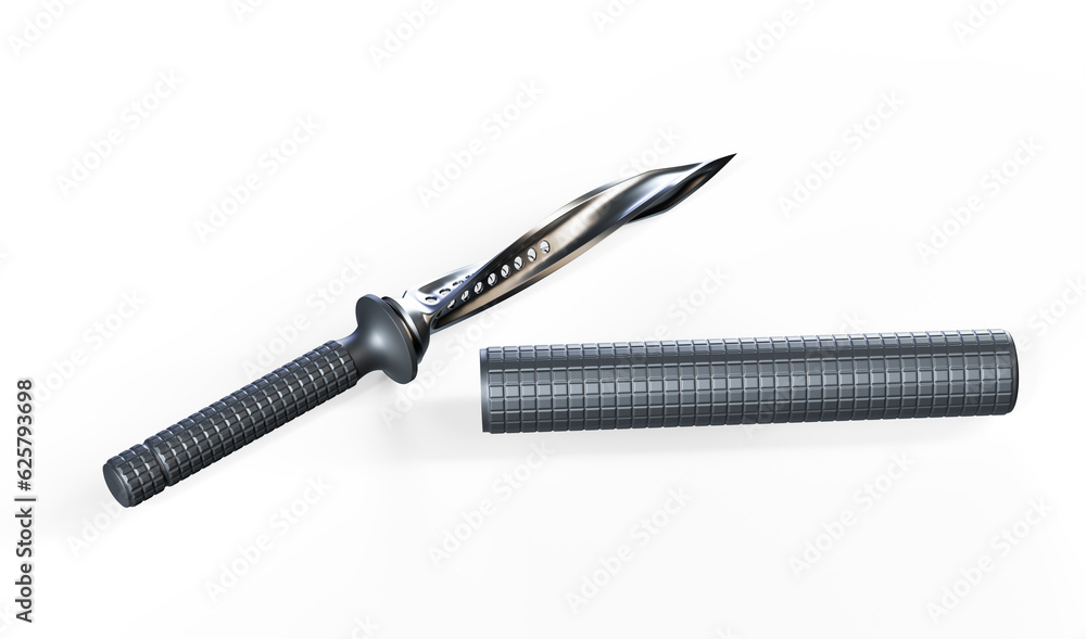Stainless steel carving fork with black plastic handle on white background - 3D render Stainless steel carving fork with black plastic handle on white background - 3D render