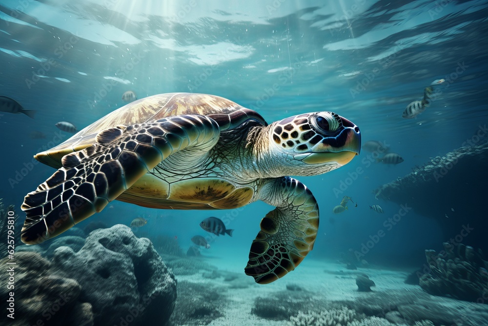 Fototapeta premium turtle swimming in the sea Generative AI