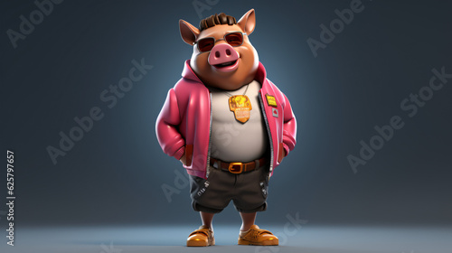 Fototapeta A funny 3d cartoon character pig with lot of swag