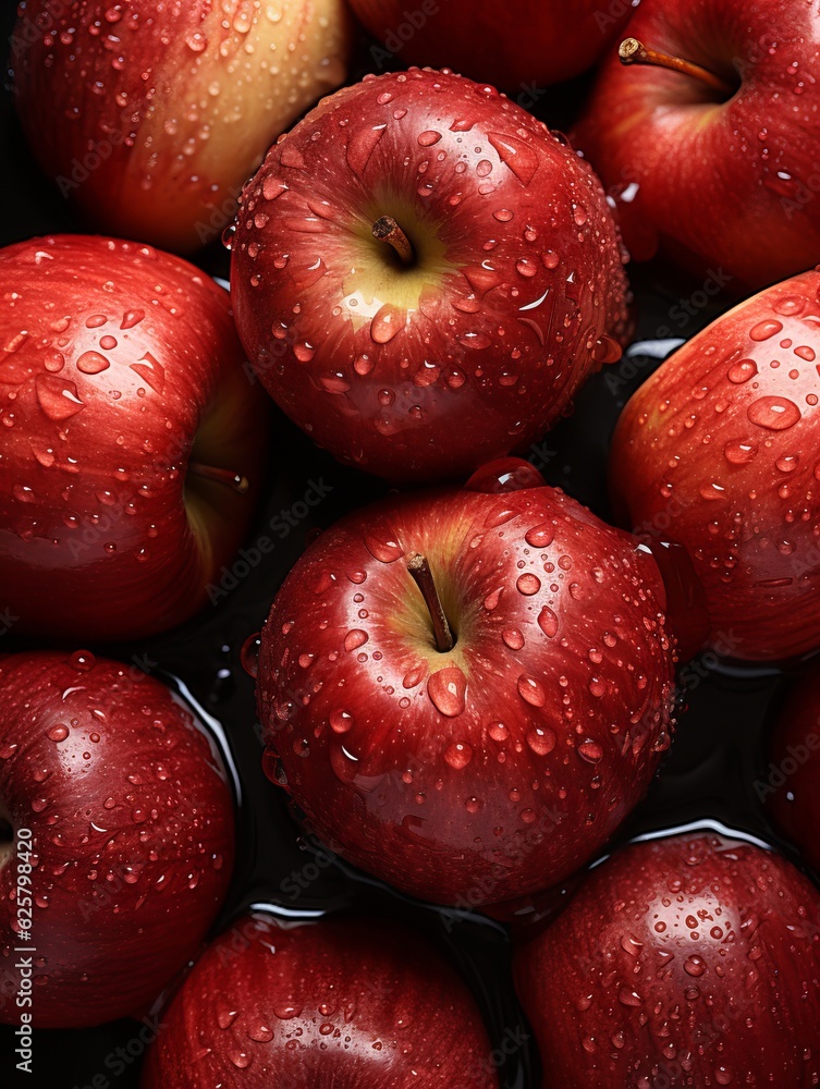 red apples close up, fresh with water splash. Generative ai red apples close up, fresh with water splash. Generative ai
