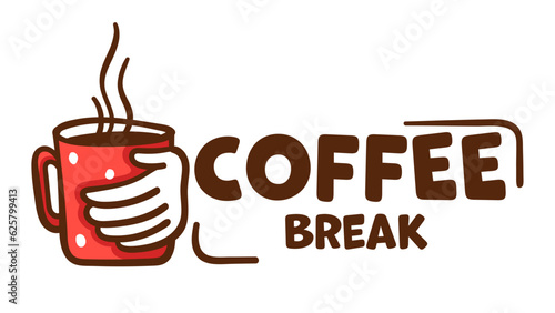 Coffee break, banner with cup of warm beverage