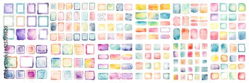 Watercolor Bundle of Hand-Painted Round Shapes, Set of colorful square shapes, stains frames isolated on white