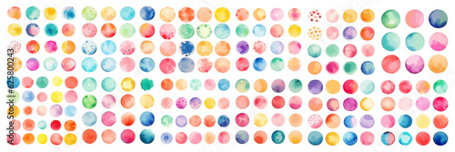 Watercolor Bundle of Hand-Painted Round Shapes, Set of colorful round shapes, stains, circles, and blobs isolated on white