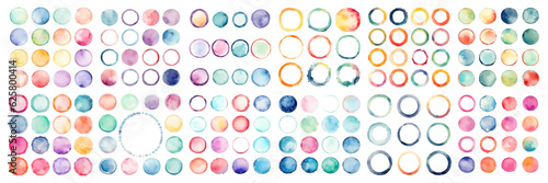 Watercolor Bundle of Hand-Painted Round Shapes, Set of pastel round shapes, stains, circles, and blobs isolated on white © MAJGraphics