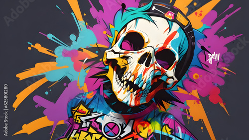 SKELETON GRAFFITI STYLE ILLUSTRATION - Generative AI technology