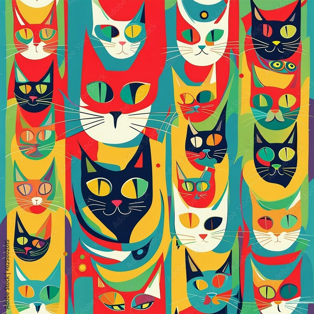 generative AI - colorful cat funky art illustration generative AI - colorful cat funky art illustration