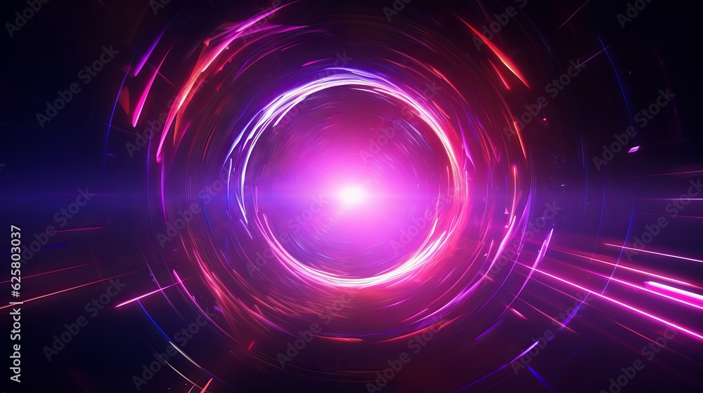 Fototapeta premium Futuristic circular portal with purple neon lights, shining and bright. Generative ai