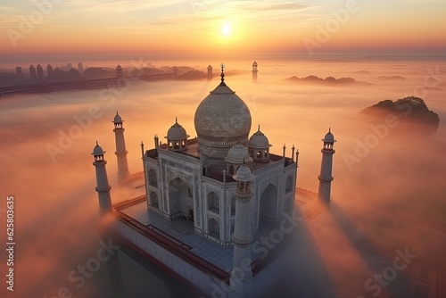 Fotografia Aerial view of Taj Mahal in the Indian city of Agra, Uttar Pradesh