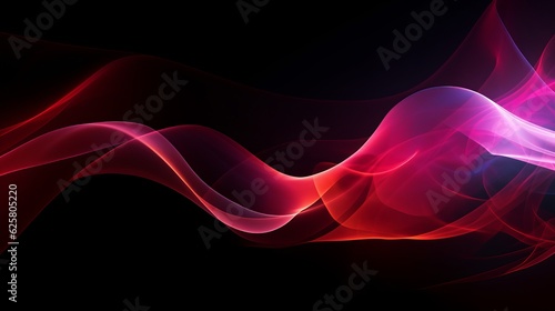 Abstract neon red lights waves on dark background. Generative ai