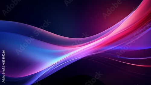 Blue and purple neon lights waves on dark background, futuristic and high speed. Generative ai