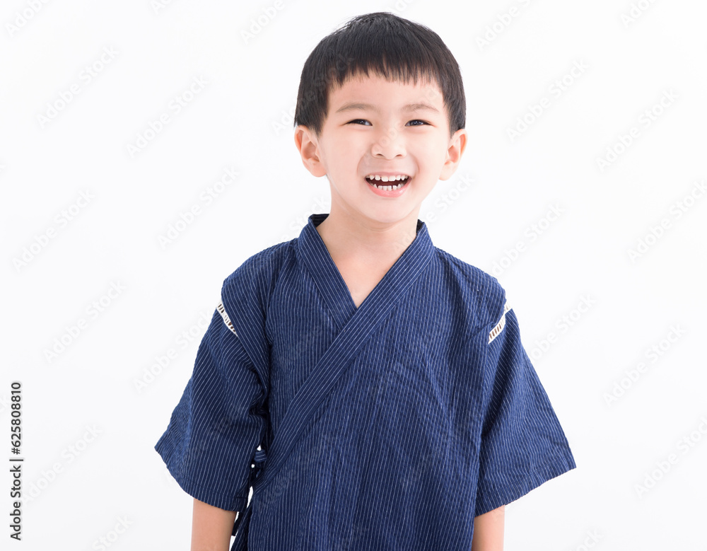 Happy Asian boy wearing kimono japanese clothes