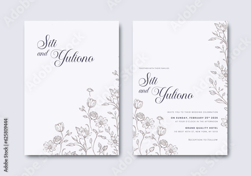 wedding invitation template with flower watercolor premium vector 