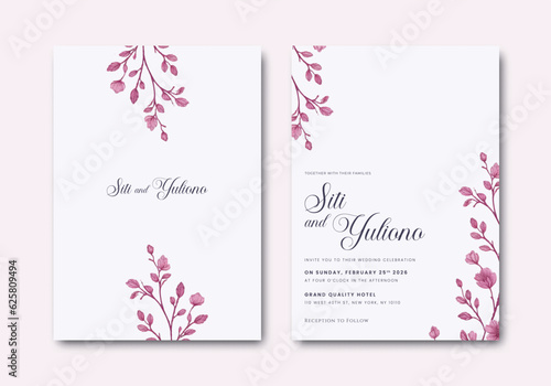 wedding invitation template with flower watercolor premium vector 