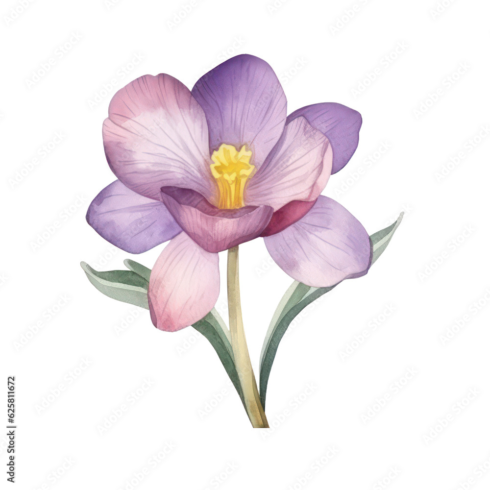 Watercolor botanical spring flower,purple flower