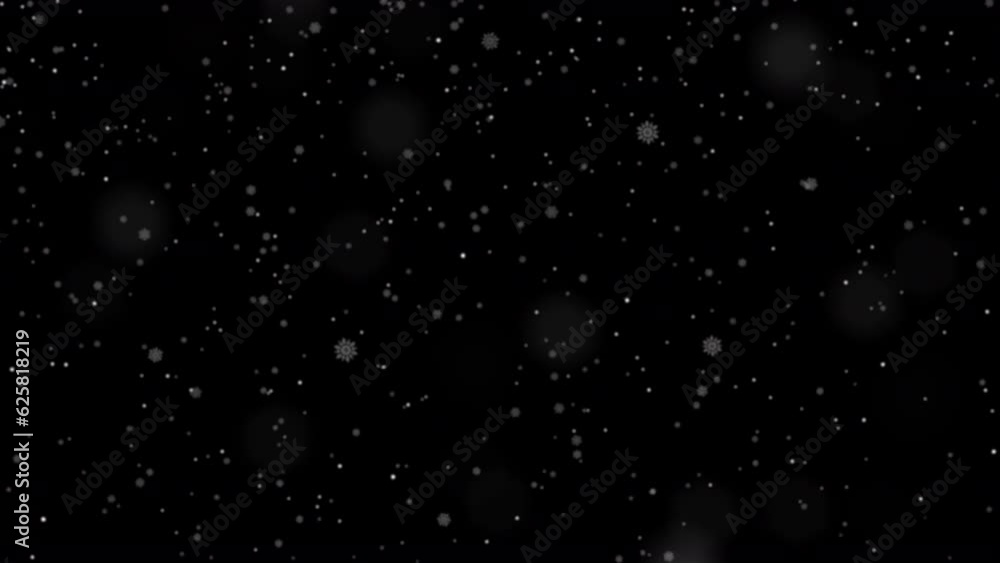 Snowflakes falling. Seamless loop animation, alpha channel
