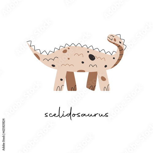 Flat vector Flat hand drawn vector illustration of scelidosaurus dinosaur