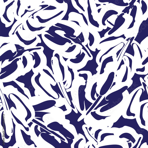 Blue Tropical Leaf Seamless Pattern Design