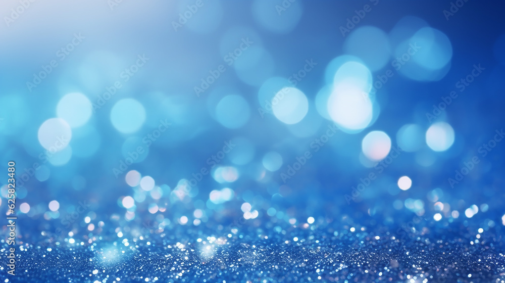 shiny blue glitter in abstract defocused background