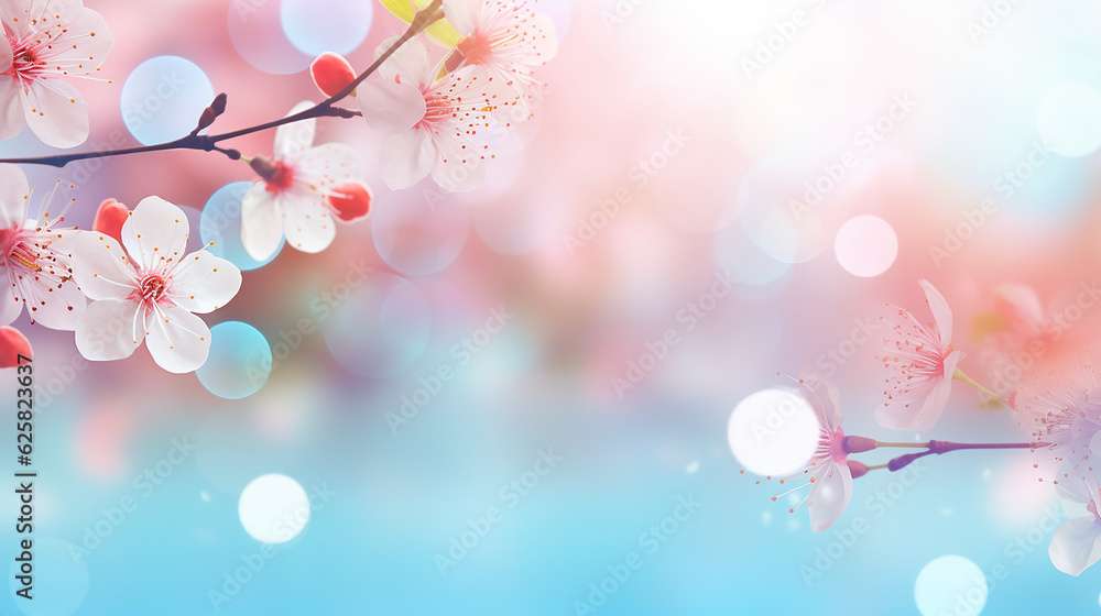 spring background blur holiday wallpaper with flowers - obrazy, fototapety, plakaty 