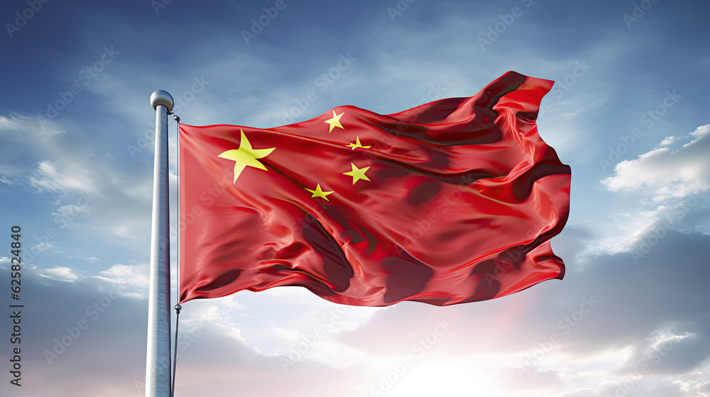 flag china in the sky - obrazy, fototapety, plakaty 