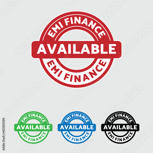 EMI Finance available Badge icon, logo, flat vector, stamp, sticker, financial, logotype. money, bank, loan available. No down payment.