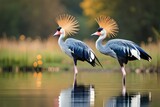 couple of beautiful crowned crane birds. generated Ai technology