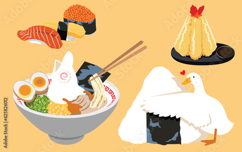 Duck swimming in a bowl of ramen