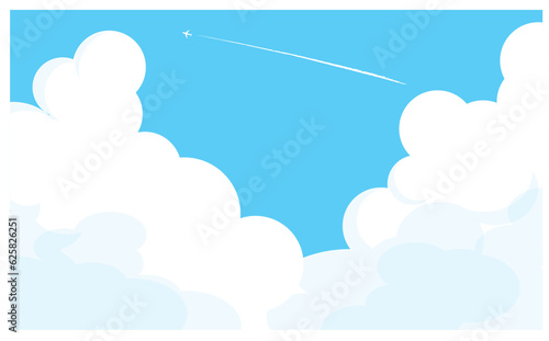 Vászonkép 入道雲と飛行機雲の背景ベクターイラスト