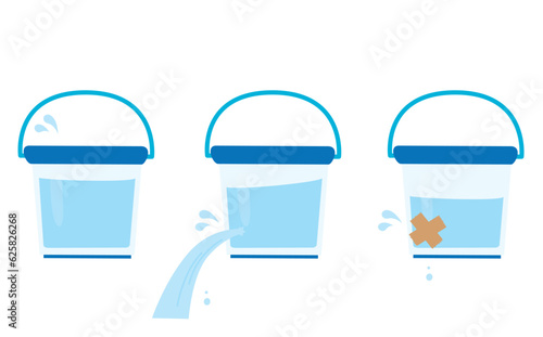 水漏れバケツのイラストセット