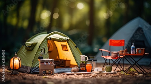 camping tent in woods, Generative Ai