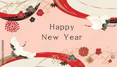 鶴のいる美しい和柄イラスト