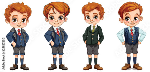 Cute boy student in uniform set