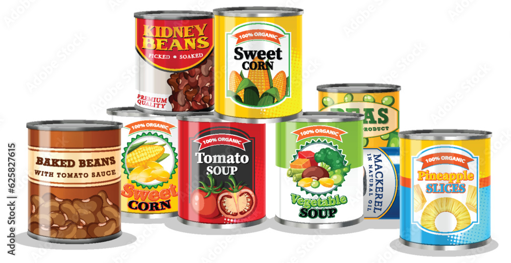 Group of canned food - obrazy, fototapety, plakaty 