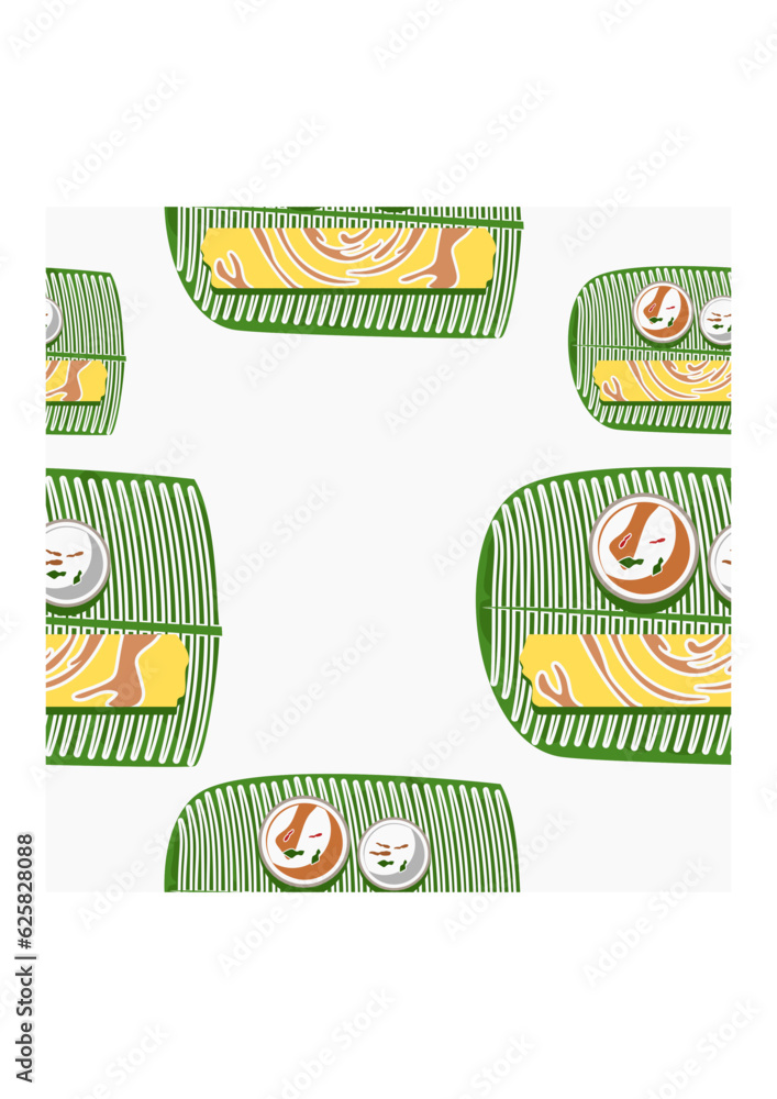 Editable Top View Indian Masala Dosa With Chutney and Sambar on Banana Leaf Vector Illustration Seamless Pattern for Background of Cuisine Related Design With South Asian Culture and Tradition Editable Top View Indian Masala Dosa With Chutney and Sambar on Banana Leaf Vector Illustration Seamless Pattern for Background of Cuisine Related Design With South Asian Culture and Tradition