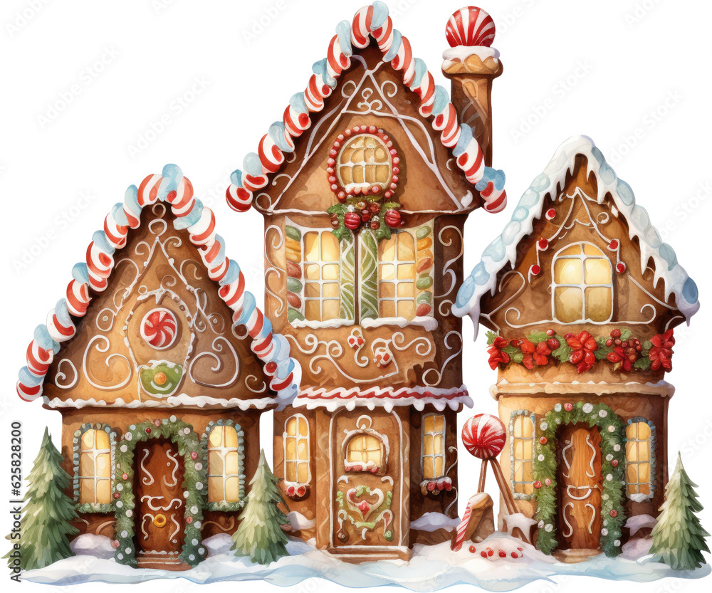 Watercolor Gingerbread House Christmas Clipart