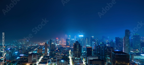 Aerial view of night cityscape skyline